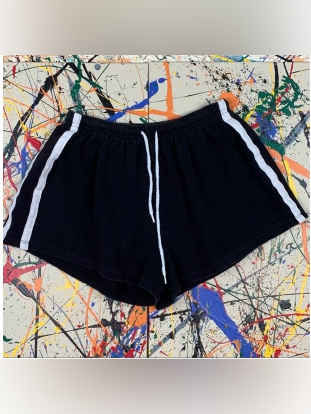 MARIKA black with white stripes athletic shorts. - Picture 1 of 9